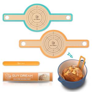 lot 4344 image: GUYGUYDREMAT Bread Sling for Dutch Oven �� Heavy-Duty Reusable Silicone Baking Mat with Finger-Loop Handles, Non-Stick Sourdough Bread Liner, Fits 8��9 Inch Baskets (2-Pack, Mixed Color)