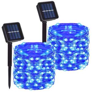 lot 4349 image: 2 Pack Total 200 LED 66FT Solar Powered Copper Wire String Lights Outdoor, Waterproof, 8 Modes Fairy Lights for Garden, Patio, Party, Yard, Christmas (Blue)