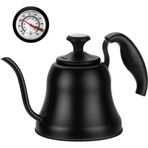 lot 5505 image: Chefbar Tea Kettle with Thermometer Stovetop Gooseneck Kettle 28oz 0.8L Pour Over Coffee Pot, Matte Black Camping Home Kitchen Water Boiler, 1Pack Missing wood handle
