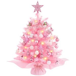 lot 5509 image: XmasExp 20in Mini Christmas Tree with Lights Pink Small Christmas Tree Artificial Tabletop Xmas Decor Holiday Decoration for Home, Office, Party