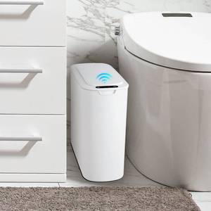 lot 5527 image: Cesun Automatic Motion Sensor Bathroom Trash Can with Lid, 2.6 Gallon Touchless Trash Bin, Smart Plastic Slim Garbage Can Small White Wastebasket for Toilet, Office, rv, Bedroom, Living Room