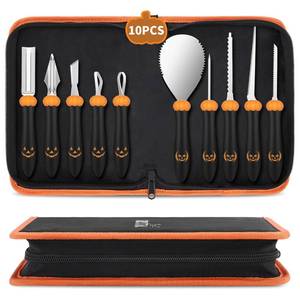 lot 5537 image: CHRYZTAL Pumpkin Carving Kit Tools Halloween, Professional Heavy Duty Carving Set, Stainless Steel Double-side Sculpting Tool Carving Kit for Halloween Decoration Jack-O-Lanterns, Gift for Halloween