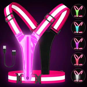 lot 6110 image: Fitense LED Reflective Running Vest with Phone Holder, Rechargeable 5 Colors Light Up Running Lights for Runners High Visibility Night Safety Gear, Adjustable for Men Women (Classi-Small Size, Pink)
