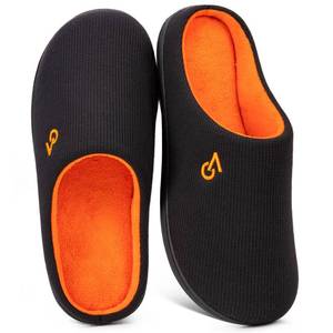 lot 6118 image: VeraCosy Mens Two-Tone Memory Foam House Slippers Indoor Outdoor Durable Rubber Sole (Orange, 9-10 US)