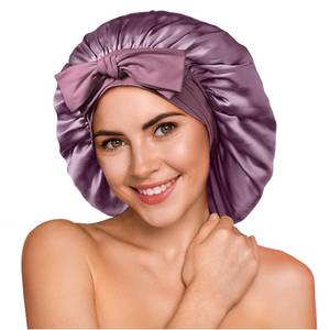 lot 6125 image: YFONG 100% 22 Momme Mulberry Silk Bonnet for Sleeping Women, Larger Double Layer Silk Hair Wrap for Curly Short Long Hair, Non-Slip Sleep Cap Turban with Elastic Tie Band for Hair Care, Purple