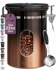 lot 6129 image: Veken Coffee Canister with Window,Airtight Stainless Steel Kitchen Food Storage Container, Date Tracker & Scoop for Grounds Coffee, Beans, Tea,Flour,Cereal,Sugar,22OZ,Copper