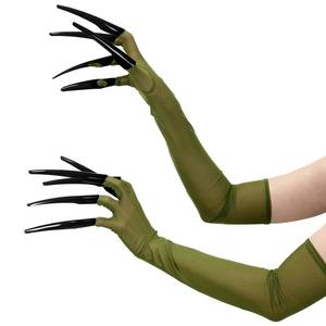 lot 6135 image: HSSPYY Scary Green Witch Gloves with 10 Adjustable Metal Claws for Adults �� 25.8�� Long Costume Gloves, 4.5�� Black Iron Talons, Creepy Halloween Vampire Monster Cosplay Accessories