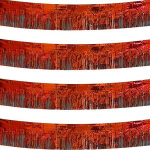 lot 6142 image: iiCheerful 4 Pack Red Total 40 Feet Foil Fringe Garland Metallic Tinsel Banner Wall Hanging Drapes Parade Float Skirting Decorations for Trailer Mardi Gras Party Birthday Wedding Baby Shower