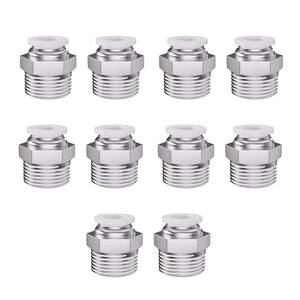 lot 6150 image: Air Hose Fittings Push to Connect Fittings,38 Inch Tube OD x 12 NPT Thread male straight,Nickel-Plated Brass pneumatic hose fittings.(Pack of 10) (38OD x 12 NPT)
