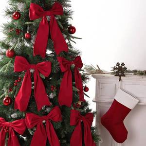 lot 6151 image: Bunny Chorus Christmas Decorations Indoor 6 Pack Extra Large Red Velvet Bowknot Tree Ornaments, Hanging Xmas Bow Tie Garland for Tree Fireplace Mantel Wreath, Kids Home School Office Party D�cor