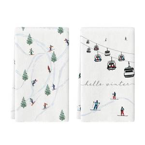 lot 6158 image: Artoid Mode Xmas Trees Ski Winter Kitchen Towels Dish Towels, 18x26 Inch Farmhouse Christmas Snow Decoration Hand Towels Set of 2