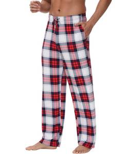 lot 6163 image: WiWi Mens Bamboo Viscose Pajama Pants Soft Lounge Bottoms Knit Big and Tall Sweatpants Lightweight Sleep Pant S-4X, NavyRed Plaid, Small