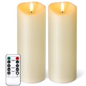 lot 7006 image: NURADA Outdoor Flameless Candles with Remote Timer - Waterproof Tall Realistic Flickering LED Pillar Electric Battery Operated Fake Candle for Home Wedding Fireplace Decor - Ivory 2 Pack (8 8)