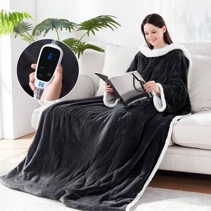 lot 7008 image: Sealy Electric Blanket Wearable with Foot Pocket, Electric Snuggle Blanket with Sleeves, Flannel & Sherpa Heating Throw with 6 Heat Settings & 2-10 Hours Auto Shut Off, 50  7018, Dark Grey