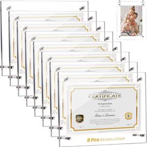 lot 7011 image: Thyle 8 Pcs Acrylic Photo Frame 8.5 x 11 Clear Floating Picture Frame Certificate Document Poster Award Diploma Display Tabletop or Hanging Wall Mount for Back to School Teacher Student Gift(Silver)