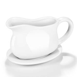 lot 7015 image: Gravy Boat, Sauce Boat 18 oz Gravy Bowl with Tray, Ceramic Serving Dish for Sauces, Dressings and Creamer with Large Handle, Designed for Microwave Safe Omesata