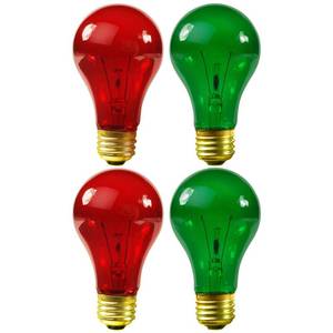 lot 7022 image: 4 Pack 25W A19 Colored Transparent Red and Green Incandescent Medium Base Party Light Bulbs