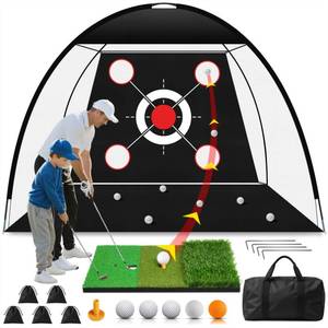 lot 7023 image: EXOEMTS Golf Net 10x7FT with Tri-Turf Mat, Ball, Target & Bag, All-in-One Golf Practice Hitting Net for Backyard Driving, Chipping & Swing, Indoor Outdoor Training Aid, Gift for Men Dad Him Golfer