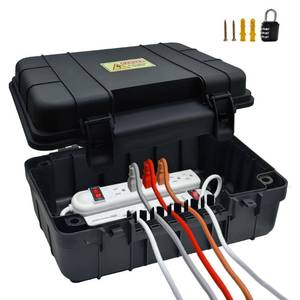 lot 7029 image: Paxboxtech Large Outdoor Electrical Box (13.4 x 9.5 x 5.2 inch), IP54 Waterproof Outdoor Extension Cord Cover, Weatherproof Outlet Box, Protect Power Strip, Outlet, Timer, Plug, Holiday Light, Black