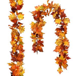 lot 7031 image: DearHouse 2 Pack Fall Maple Leaf Hanging Vine Garland Artificial Autumn Foliage Thanksgiving Decor for Home Wedding Fireplace Party Christmas (Light Yellow)