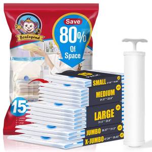 lot 7033 image: BoxLegend Vacuum Storage Bags with Large Hand Pump 15 Combo (1X-Jumbo, 2 Jumbo, 5 Large, 5 Medium, 2 Small) Thickened Vacuum Seal Bags for Clothing Pillow Comforters Bedding,1 Large Pump