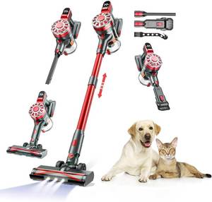 lot 7037 image: WLOTPO Cordless Vacuum Cleaner for Home, Lightweight Stick Vacuum Cordless Rechargeable with Power Suction, Up to 35 Mins Runtime, Hardwood Floor Vacuum for Pet Hair, Carpets, Tile(Deep Red)