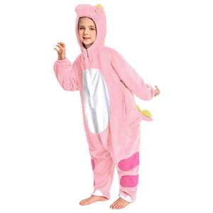 lot 7042 image: OLAOLA Kids Animal Onesie, Unisex Pink Dinosaur Onesies, Plush Cosplay Pajamas for Girls Boys, One-Piece Sleepwear Halloween Costume