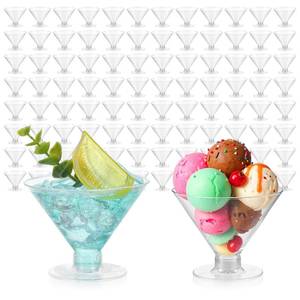 lot 7046 image: Grevosea 100 Pcs Plastic Martini Glasses, 5 oz Disposable Mini Dessert Cups Clear Cocktail Dessert Cups Unbreakable Mini Wine Ice Cream Parfait Glasses for Wedding Party Bowl Wine Ice Cream
