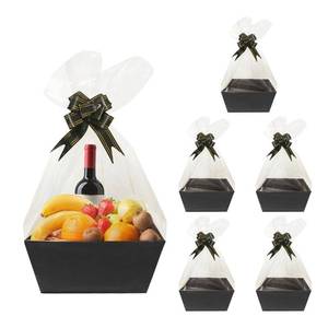 lot 7061 image: Worown 6 Pack Black Cardboard Basket for Gifts Empty, 8 x 10 Inch Kraft Basket Kit with Bags and Pull Bows for Packing Gift on Easter, Christmas, Birthday, Wedding
