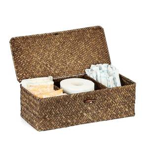 lot 7062 image: Sumnacon Seagrass Storage Basket with Lid Wicker Storage Baskets with Sections,Small Woven Shelf Basket for Toiletries Tampon, Seagrass Basket for Shelf Bathroom Toilet Table Counter,Coffee