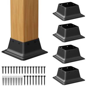 lot 7063 image: SPACEEUP 4x4 Post Base 5 Pcs Heavy Duty Steel Brackets Internal 3.6 x 3.6 Black Deck Cover Fit Standard Wood Anchor Sleeves