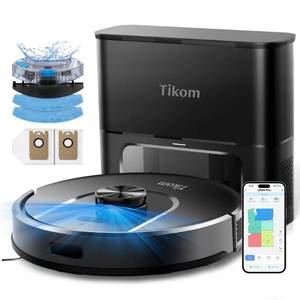 lot 7065 image: Tikom Robot Vacuum and Mop, 6000Pa Robotic Vacuum Cleaner with Self-Emptying Base, 90 Days Capacity, LiDAR Navigation, Home Mapping, Ideal for Pet Hair, Hard Floors, Carpet (L8000 Plus)