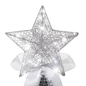 lot 7073 image: Sumind 9.8 x 11.8 Inch Christmas Star Tree Topper Glittered Star Metal Plug in Treetop Ornaments with Bow and 30 LED String Light for Christmas Tree Indoor Holiday Party Decoration(Silver)