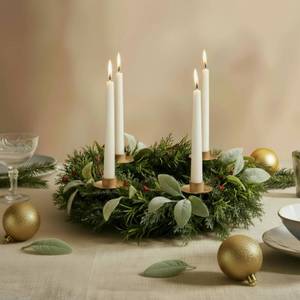 lot 7074 image: Suncalla Christmas Advent Wreath, 14 Inch Candle Holder Centerpiece Christmas Rings Wreath Decorations 4 Candle Holders for X-Mas Table Home Decor Nativity Rustic Pine Calendar(Cute Style)