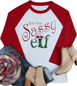 lot 8070 image: Christmas Shirt for Women Im The Sassy Elf T-Shirts 34 Graphic Long Sleeve Tops Xmas Gifts Red