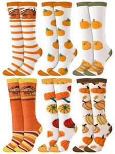 lot 8082 image: Patelai 6 Pairs Funny Thanksgiving Socks for Kids Knee High Novelty Design Autumn Turkey Pumpkin Fall Socks Holiday gifts for Child Boy Girl Aged 6-10