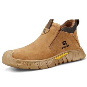 lot 8096 image: GLANOUDUN Welding Work Boots for Men - Brown Mid-Cut Slip on Steel Toe Shoes, sIZE 16