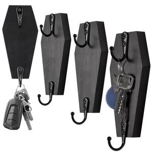 lot 8102 image: 4 Pieces Coffin Wall Hook for Keys - Spooky Gothic Home Decor for Wall - Rustic Black Wooden Hanger for Keys, Mugs, Purse, Towel, Clothes - Wall Mounted Mini Coffins Hanger for Halloween Decoration