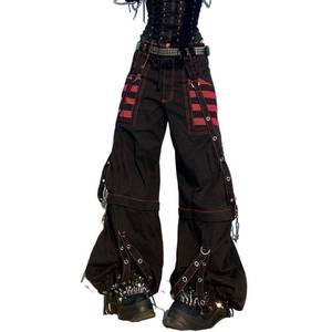 lot 8105 image: Women Y2k Pants Goth Punk Emo Baggy Bell Bottom Jeans Y2k Wide Leg Harajuku Grunge Pants Hip Hop Clothes (US, Alpha, X-Large, Regular, Regular, Black-e)