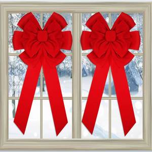 lot 8132 image: Christmas Red Velvet Bow 18 x 36 Inch Christmas Tree Decorative Large Velvet Bow for Holiday Indoor and Outdoor Decorations(2 Pieces)
