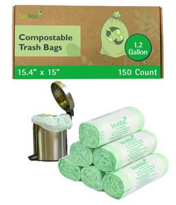 lot 8135 image: bioMat 1.2 Gallon Compostable Food Scrap Bags, 150 Count, Compost Bags for Countertop Bins, BPI ASTM D6400 and CMA Certified Small Trash Bags