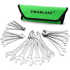 lot 8140 image: SWANLAKE 19Pcs Super-Thin Open End Wrench Set with Rolling Pouch, Carbon Steel SAE & Metric, 14 to 1-116 and 5.5mm to 27mm Slim Spanner Wrench Set (19pcs METRIC & SAE)