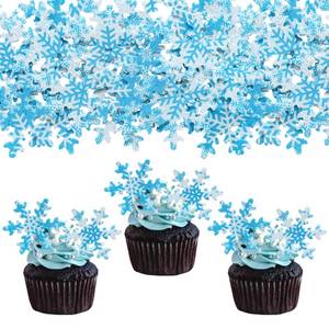lot 8158 image: Gyufise 50Pcs Pink Edible Cupcake Cake Toppers Snowflake Cake Decorations for Christmas Winter Frozen Theme Party Supply Decoration Multi