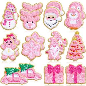 lot 8160 image: Geosar 20 Pcs Christmas Self Adhesive Patches Sew on Stickers Applique Washable for DIY Crafts T Shirt Clothing Jackets Backpacks Jeans Party Decor Accessories(Pink Christmas)
