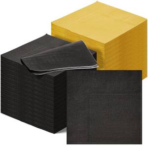 lot 8166 image: Henoyso 200 Pcs Cocktail Napkins Gold Disposable Dinner Napkins Bulk Square Paper Beverage Serviette for Graduation Wedding Party Birthday Lunch Drink Coffee Bar (Black,Gold)