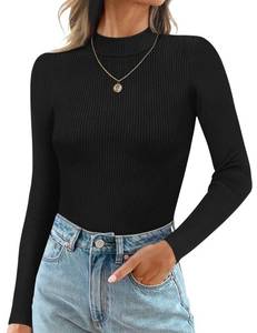 lot 8175 image: Ekouaer Mock Turtle Necks Tops for Women Long Sleeve Ribbed Shirts Thermal Slim Fit Lightweight Undershirts Black XXL