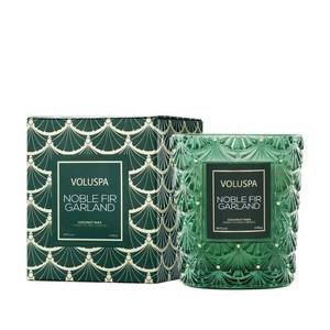 lot 8178 image: Voluspa Noble Fir Garland Boxed Candle, 6.5 oz, Coconut Wax Blend, Christmas Scented Candles for Home, 40 Hour Burn Time, Handcrafted in The USA