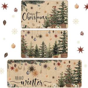 lot 8187 image: Drydiet 3 Pcs Christmas Kitchen Rug and Mats Beige Winter Kitchen Floor Mat Anti Fatigue Non Slip Xmas Tree Doormat Neutral Modern Christmas Decor for Home Office Bathroom Party Farmhouse Decor