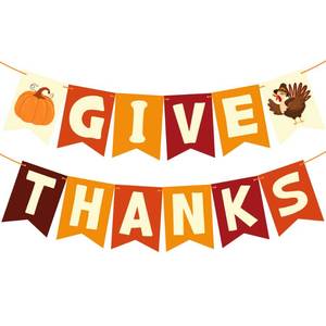 lot 8188 image: OHOME Thanksgiving Decorations - GIVE THANKS Banner  Friendsgiving Party Decorations for Indoor Outdoor Outside - Thanksgiving Garland for Front Door  THANKSGIVING Backdrop Wreath for Window Wall