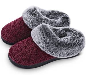 lot 8208 image: DL Womens Memory Foam Open Toe Slide Slippers with Cozy Terry Lining, Slip-on House Shoes Spa Mules Sandals with Indoor Outdoor Anti-Skid Rubber Sole, Burgundy, 7-8